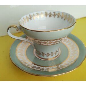 Vintage Anysley Teacup and Saucer set Corset Gold Gilt 1950's